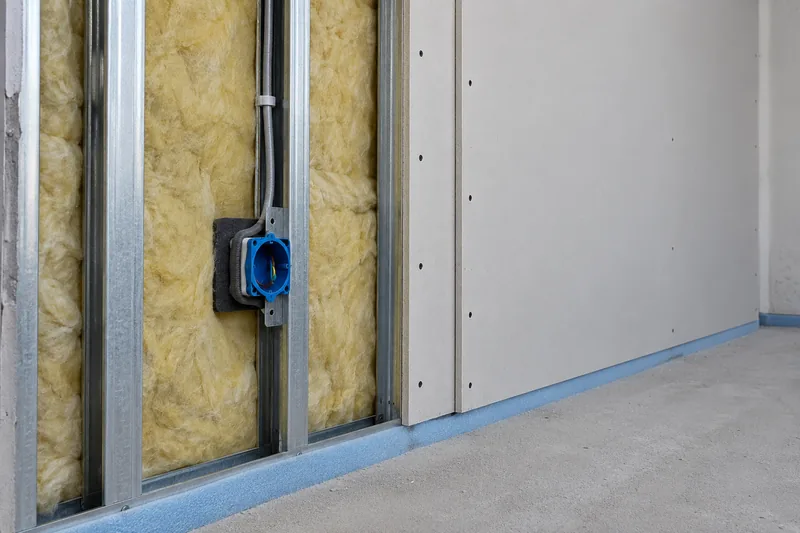 Schallschutz in der Wohnung: doppelt beplankte Trennwand mit Mineralwolle im Aufbau